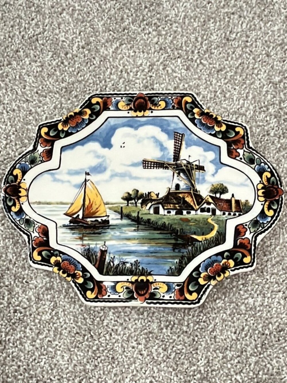 Vintage Delfts Jasmijn Holland Handwerks Polychrome Wall Plaque with COA